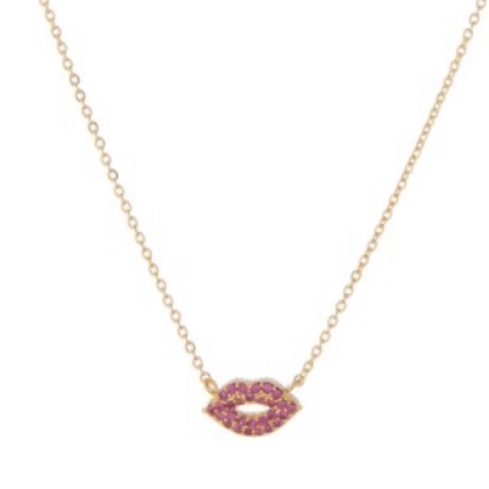 💋GOLD DIPPED CUBIC ZIRCONIA KISS PENDANT NECKLACE